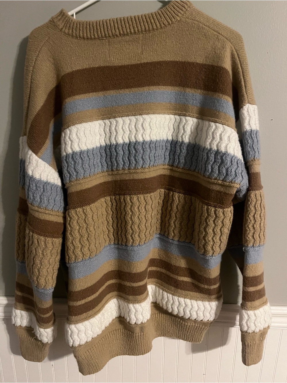Aelfric Eden Striped Cable Knit Crewneck - Brown Blue White - Picture 3 of 4